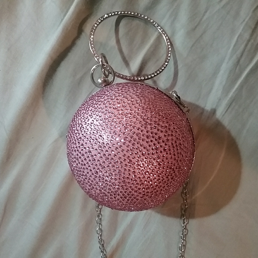 Pink sequined ball evening bag